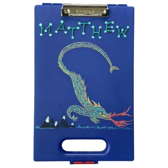 Other - Personalized Boys Kids Dexas Fire Breathing Dragon Matthew Blue Name Clipboard.
